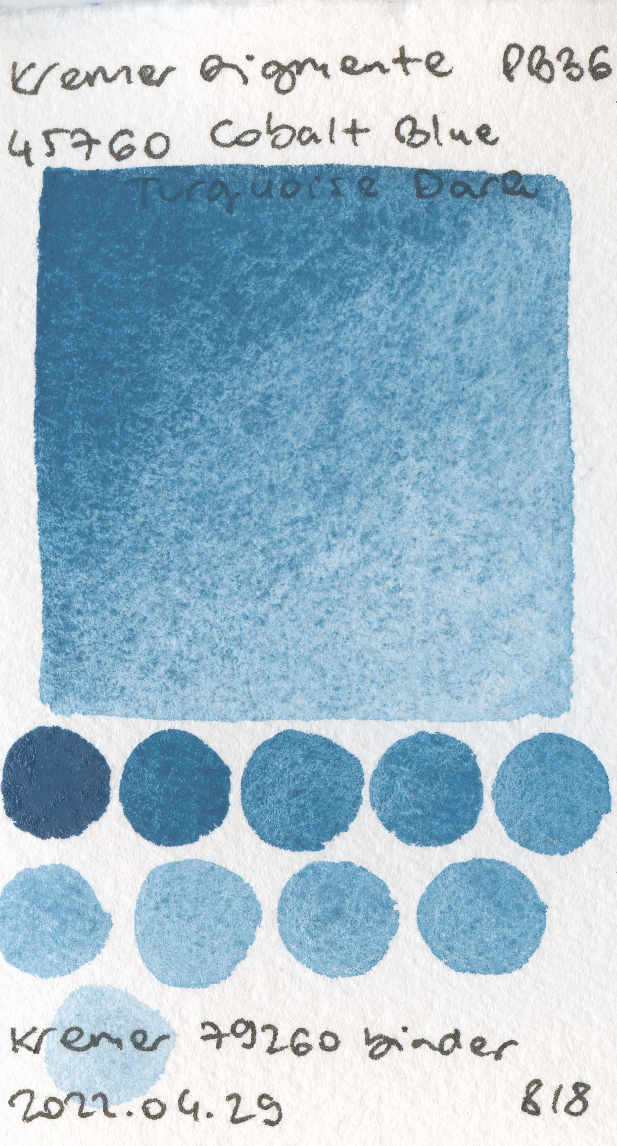 Kremer Pigmente [Dry] Pigments 45760 Cobalt Blue Turquoise Dark PB36 watercolor swatch