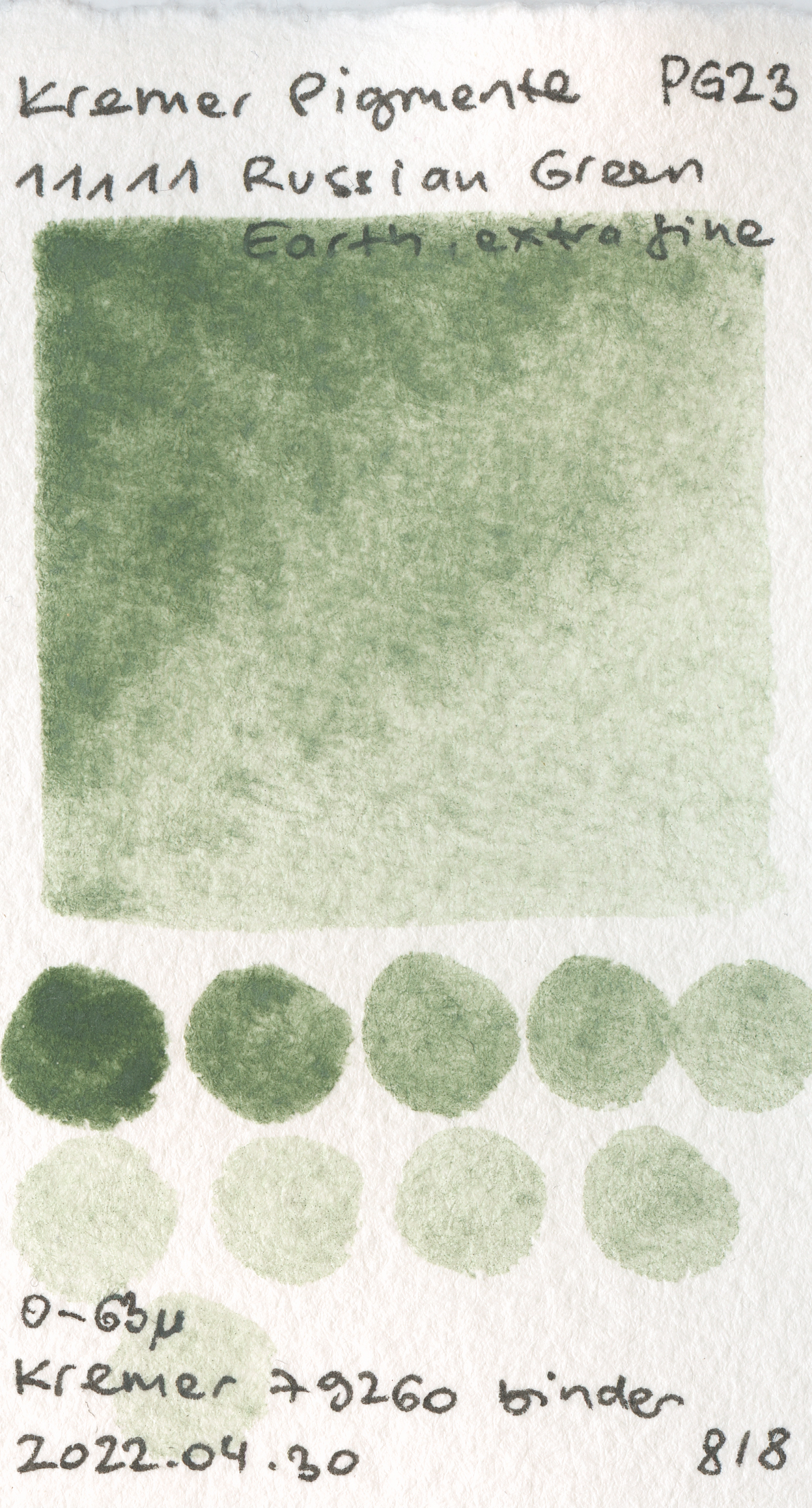 Kremer Pigmente [Dry] Pigments 11111 Russian Green Earth, extra fine PG23 watercolor swatch