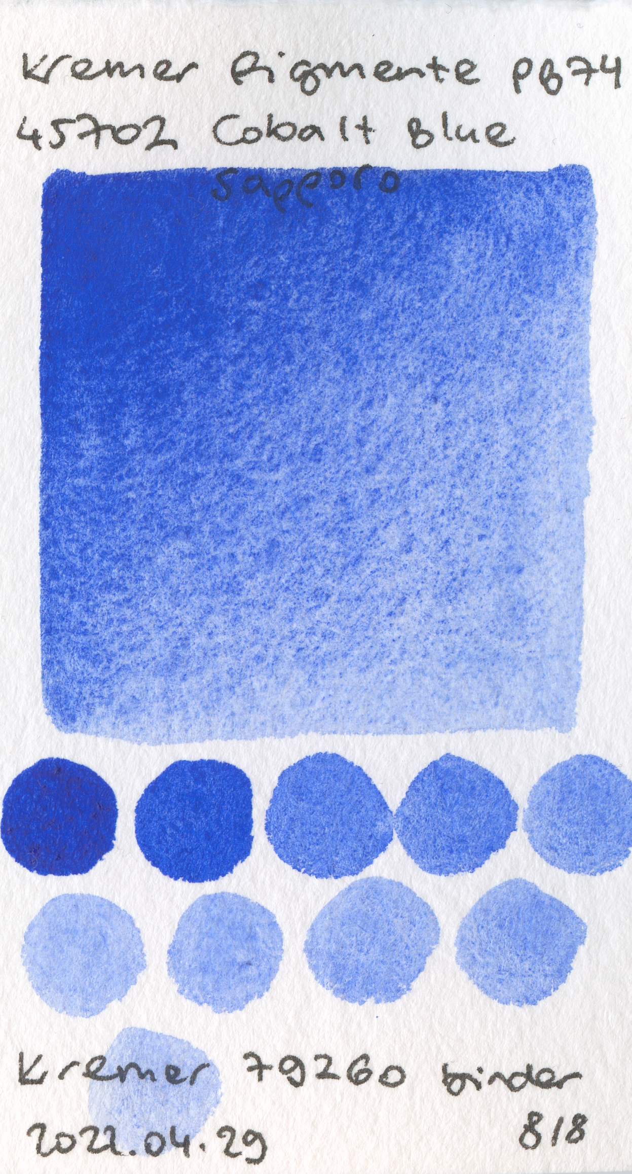 Kremer Pigmente [Dry] Pigments 45702 Cobalt Blue, Sapporo PB74 watercolor swatch