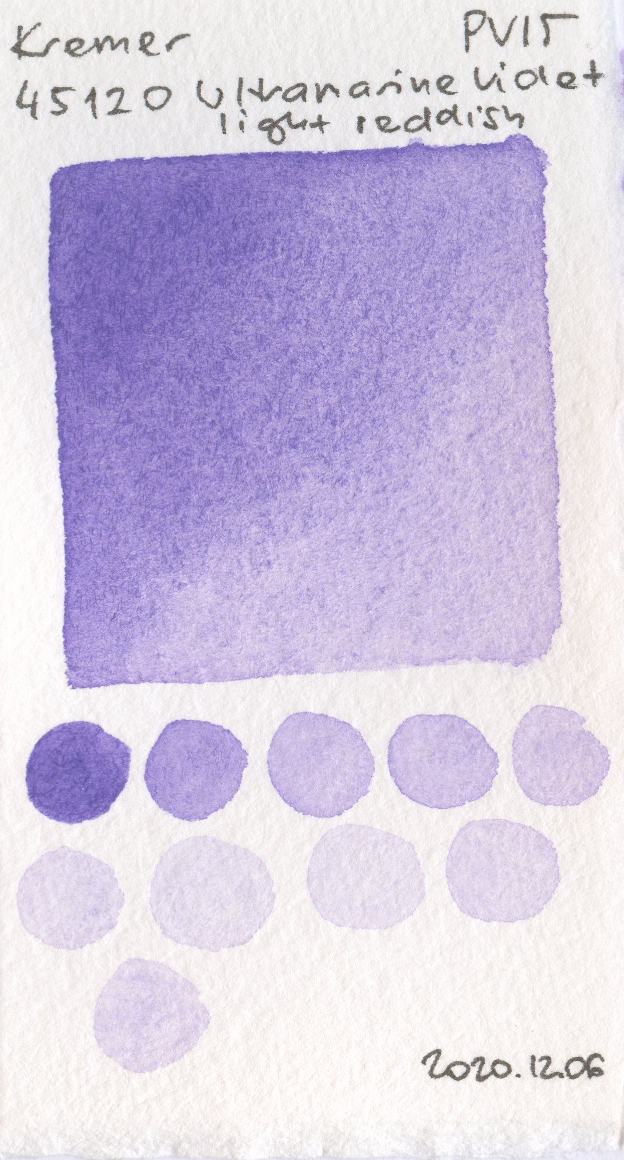 Kremer Pigmente [Dry] Pigments 45120 Ultramarine Violet, light reddish PV15 watercolor swatch