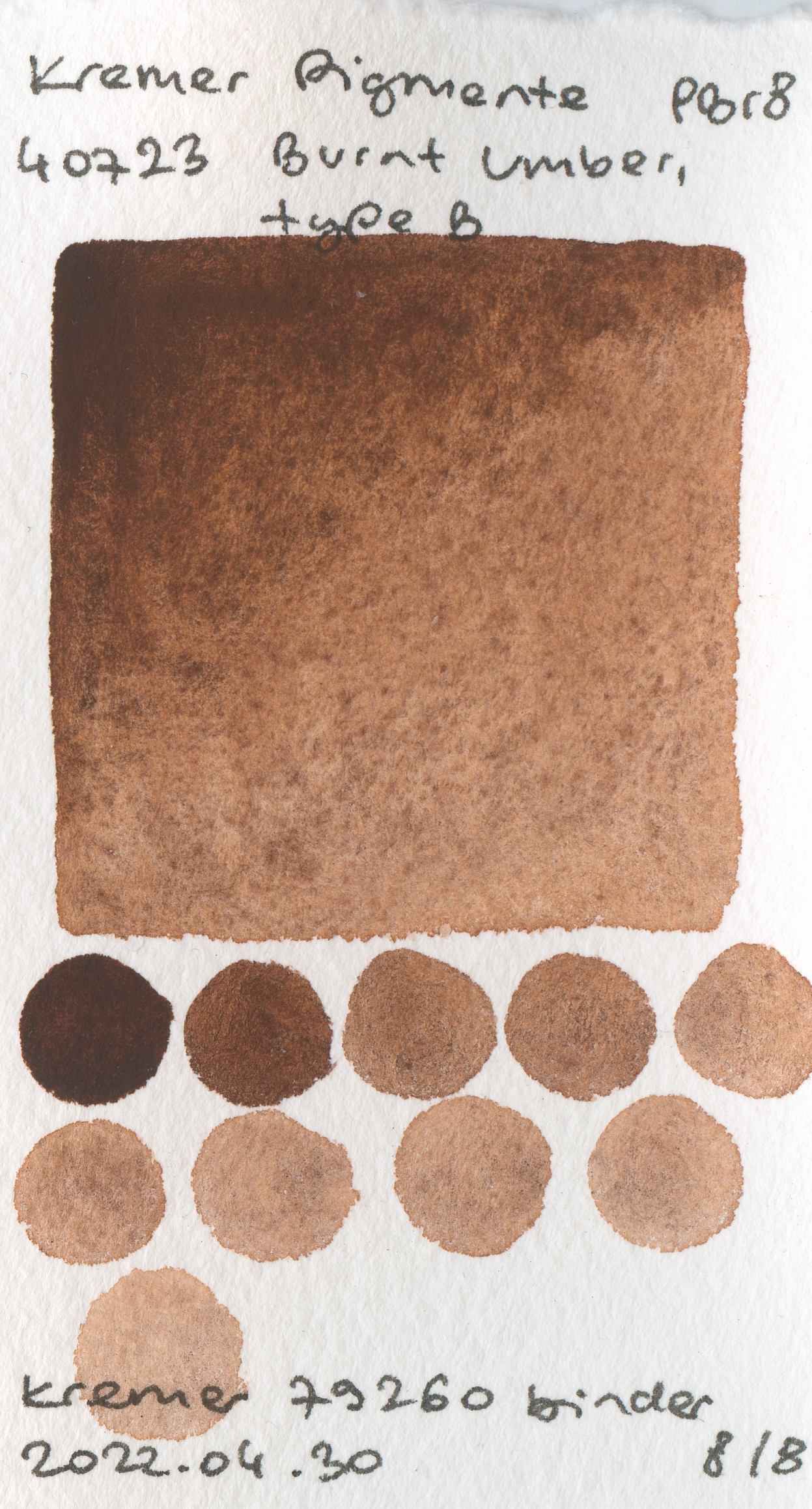 Kremer Pigmente [Dry] Pigments 40723 Burnt Umber type B PBr8 watercolor swatch
