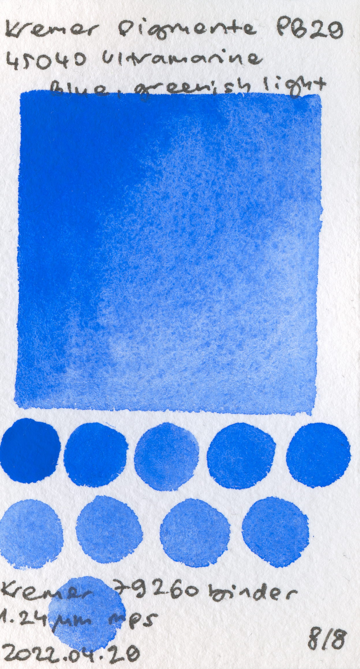 Kremer Pigmente [Dry] Pigments 45040 Ultramarine Blue, greenish light PB29 watercolor swatch