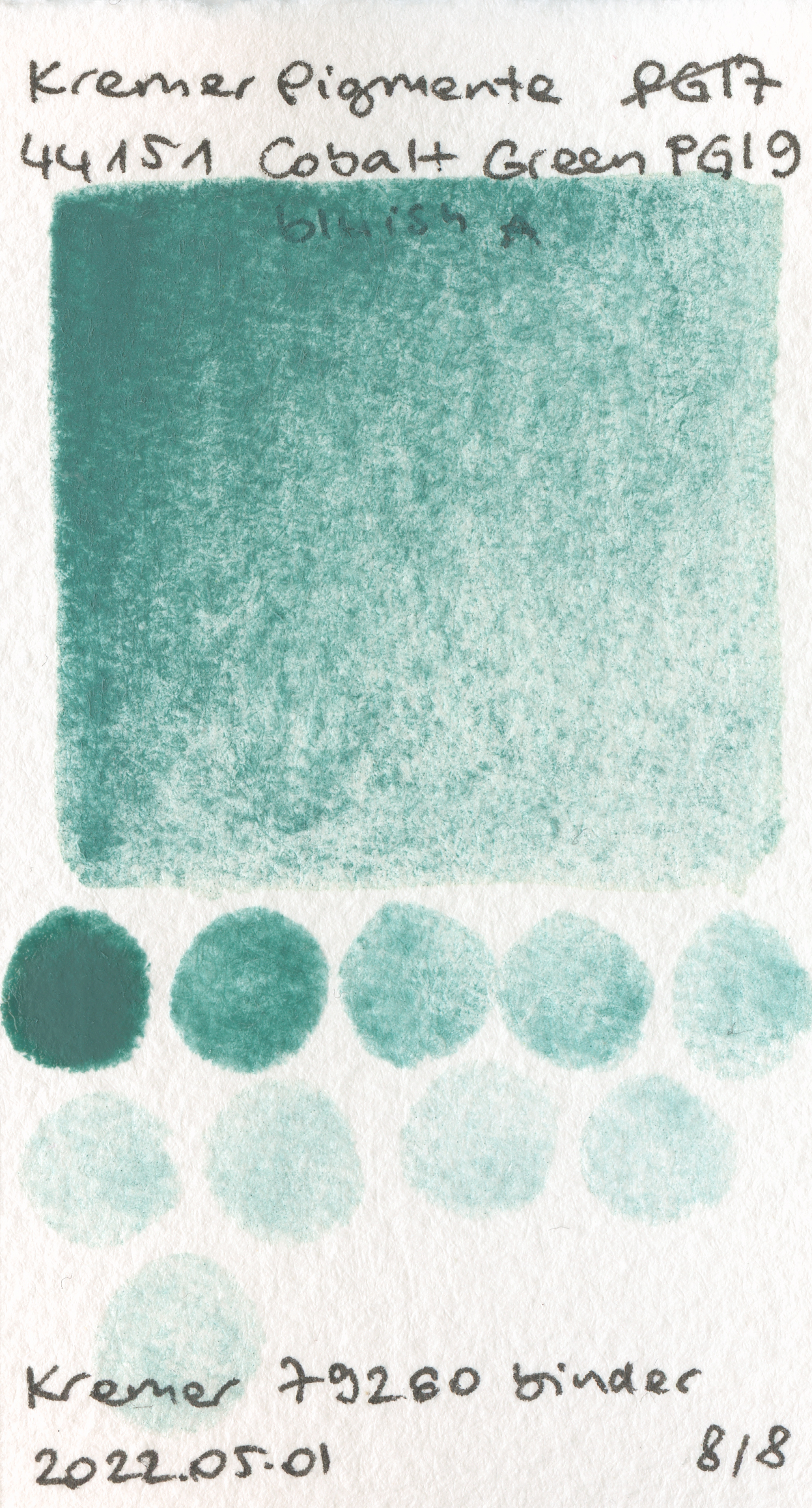 Kremer Pigmente [Dry] Pigments 44151 Cobalt Green bluish A PG19 watercolor swatch