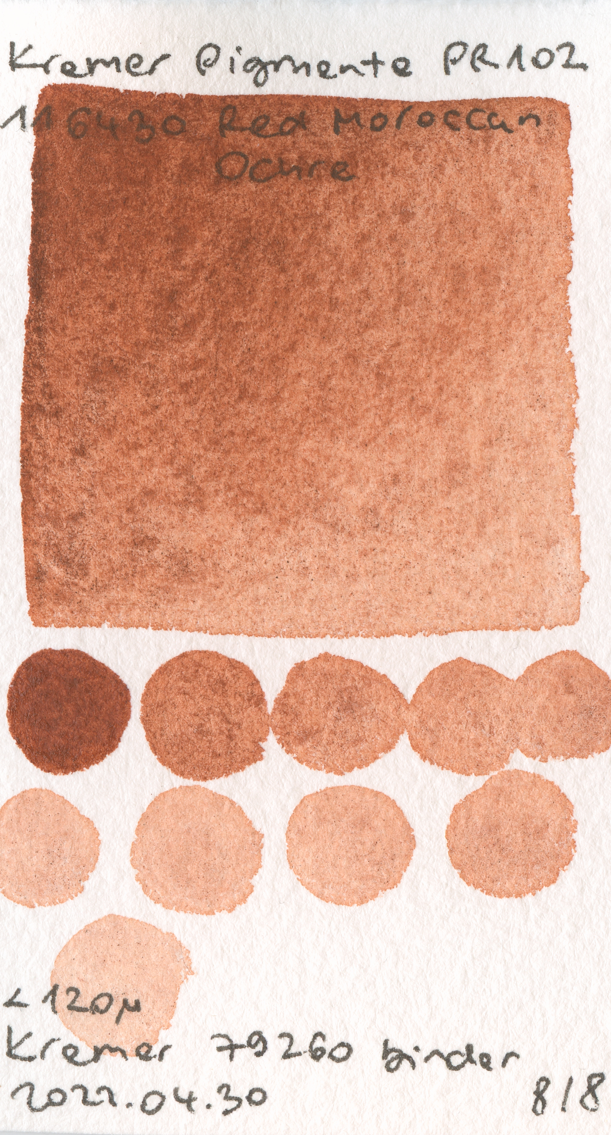 Kremer Pigmente [Dry] Pigments 116430 Red Moroccan Ochre < 120 µ PR102 watercolor swatch