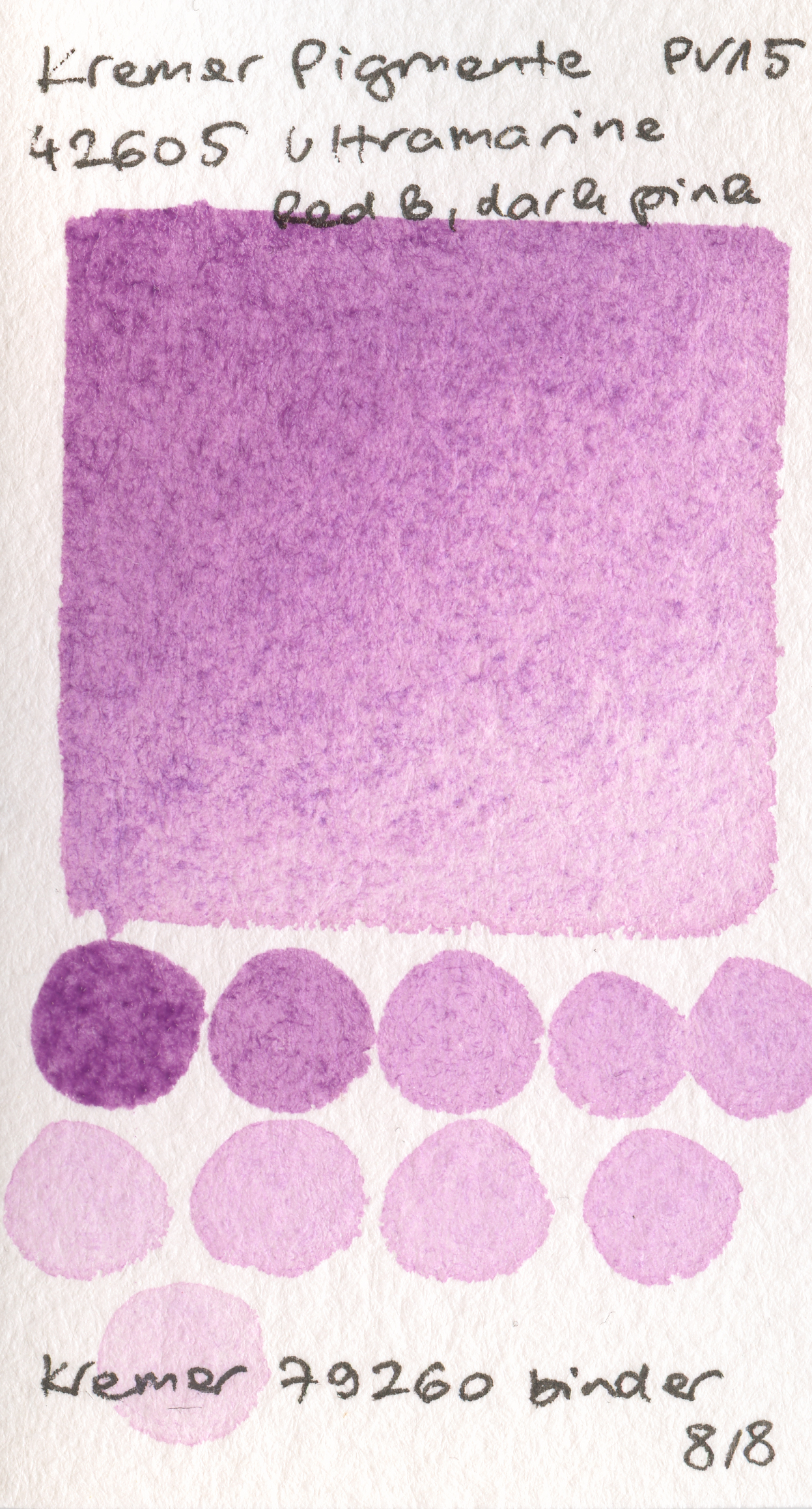 Kremer Pigmente [Dry] Pigments 42605 Ultramarine Red B, dark pink PV15 watercolor swatch