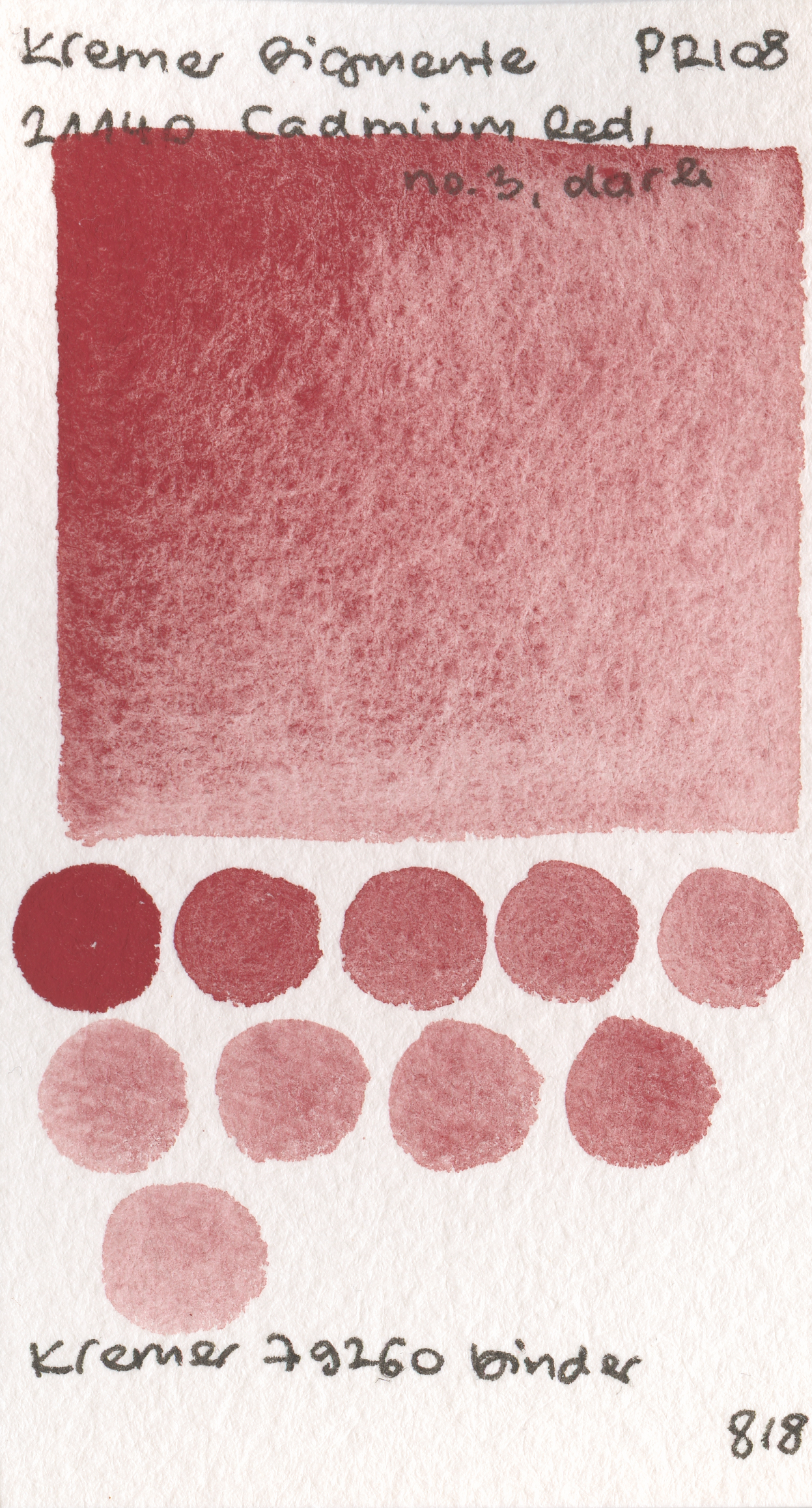 Kremer Pigmente [Dry] Pigments 21140 Cadmium Red No. 3, dark PR108 watercolor swatch