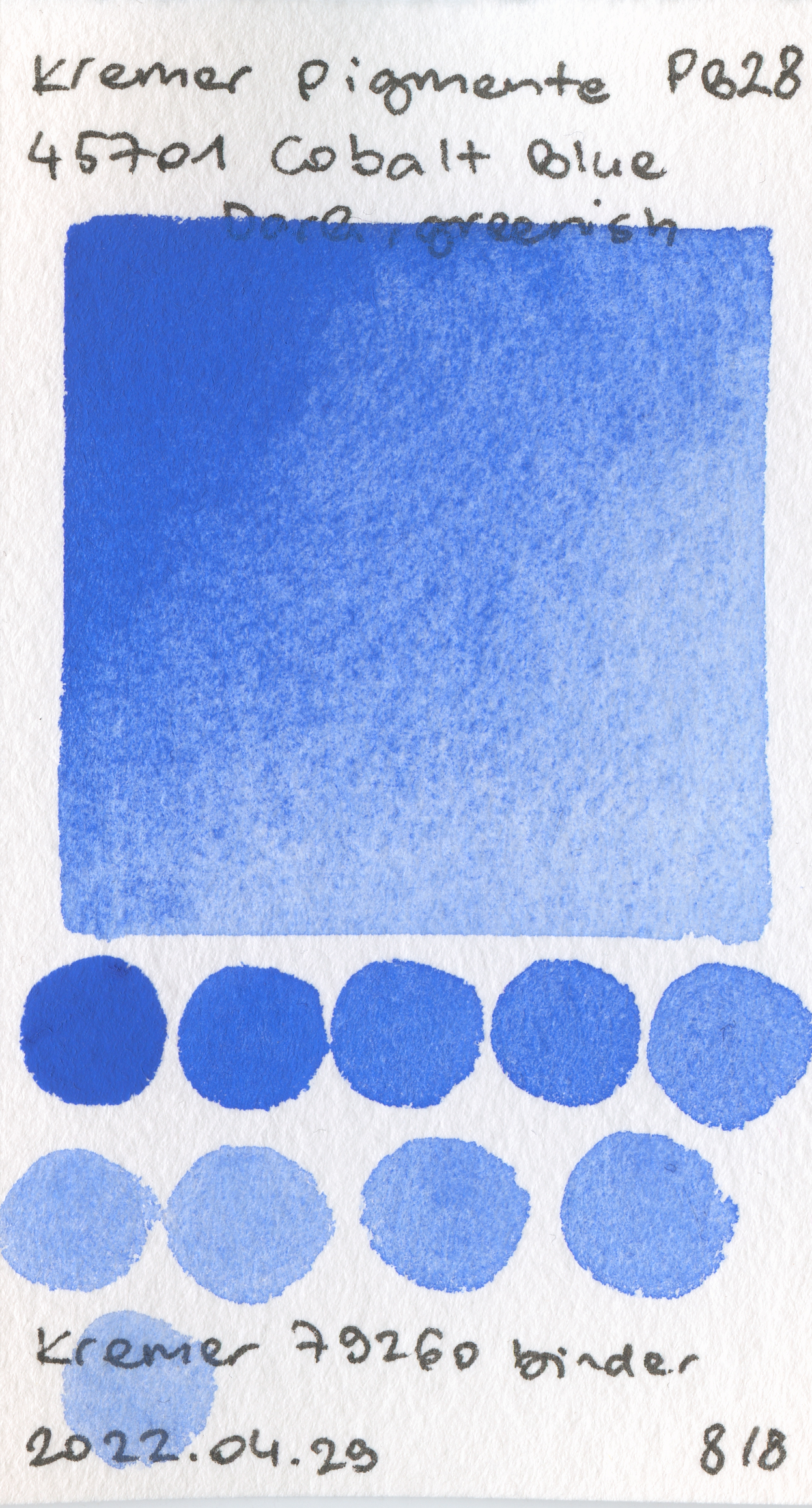 Kremer Pigmente [Dry] Pigments 45701 Cobalt Blue Dark, greenish PB28 watercolor swatch
