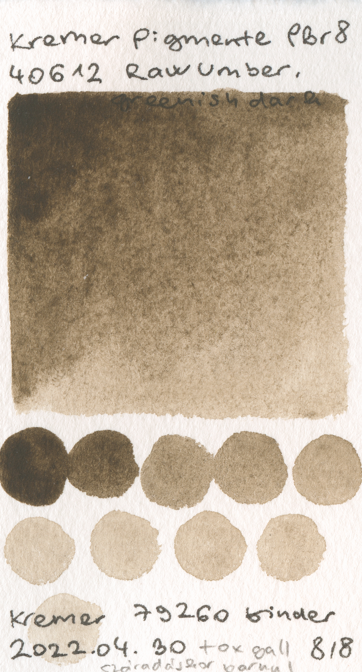 Kremer Pigmente [Dry] Pigments 40612 Raw Umber PBr8 watercolor swatch