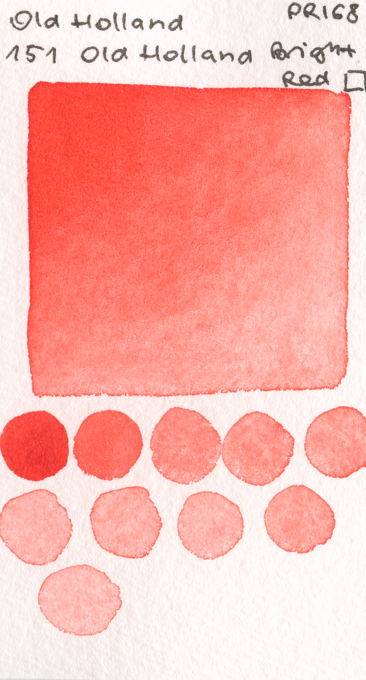 Old Holland Classic Watercolours 151 Old Holland Bright Red PR168 watercolor swatch